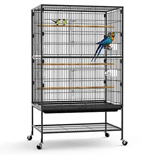 YINTATECH 52-inch Wrought Iron Flight Bird Parakeet Parrot Cage for Large Cockatiel, Canary, Finch, Lovebird, Parrotlet, Conure, Pigeons, African Grey Quaker, Birdcage with Rolling Stand