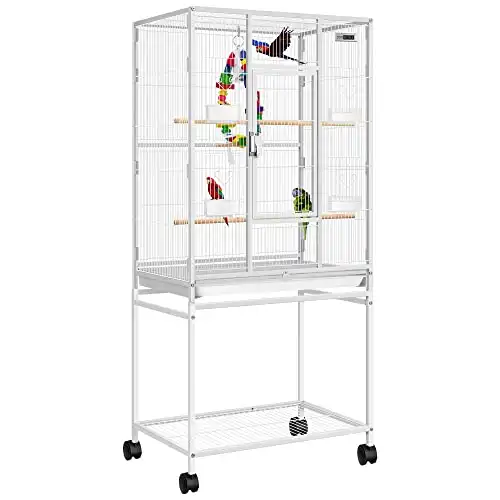 VIVOHOME 54 Inch Wrought Iron Large Bird Flight Cage with Rolling Stand for African Grey Parrot Cockatiel Sun Parakeet Conure Lovebird Canary Whtie