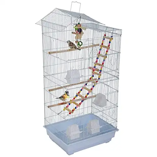 HCY Bird Cage, Parrot Cage 39 inch Parakeet Cage Accessories Bird Stand Medium Roof Top Large Flight cage Small Parakeet Conure Finches Budgie Lovebirds Pet Toy (White), 17.3” x 12.9” x 39”