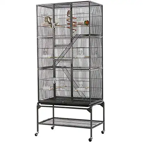 Yaheetech 69-Inch Extra Large Bird Cage Metal Parrot Cage for Mid-Sized Parrots Cockatiels Conures Parakeets Lovebirds Budgie Finch, Black