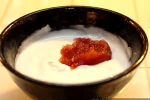 home made quince jam in plain yogurt