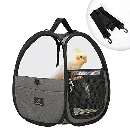 A4 Pet Bird Carrier for Travel, Bird Travel Cage Bag with Stand, Tray and Feeding Cup, Portable and Lightweight for Small Pets Carrier - Gray